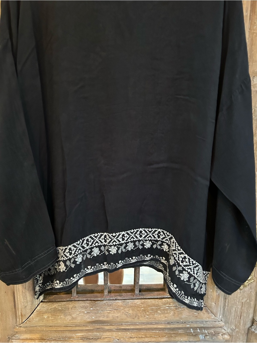 Johnny Was Black Tunic with Multicolor Floral & Bird Embroidery - Picture 6 of 10